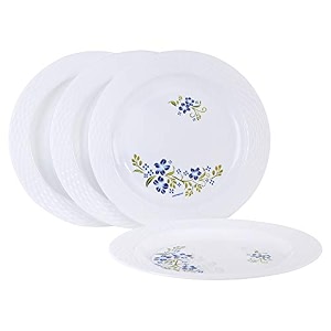 cutting edge plastic round floral printed design dinner plates set unbreakable microwave dishwasher freezer safe crockery set for kitchen home party big set of 4 blue