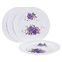 Cutting EDGE Plastic Round Colorful Floral Design Dinner Plates for Party, Family, Microwave, Dishwasher Safe, Crockery Set (Purple, Set of 4)