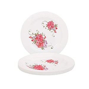 cutting edge round dinner plates set light-weight daily use crockery set unbreakable microwavedishwasherfreezer safe small plates pinkrose pattern set of 6