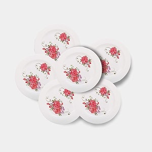 cutting edge round dinner plates set light-weight daily use crockery set unbreakable microwavedishwasherfreezer safe small plates pinkrose pattern set of 6