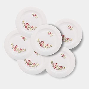 cutting edge round dinner plates set light-weight daily use crockery set unbreakable microwavedishwasherfreezer safe small plates redflower pattern set of 6