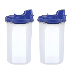 cutting edge smart oil dispenser storage set of 2 air-tight leak resistant plastic round modular container for vinegar refined water bpa free refrigerator safe 24 cups 198 oz dark blue