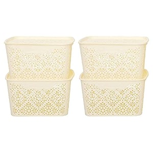 cutting edge plastic turkish storage basket with lidlargewhite set of 4