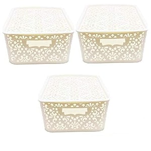 cutting edge plastic turkish storage basket with lidmediumwhiteset of 3