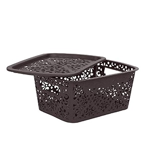 cutting edge plastic turkish storage basket with lidsmallbrown set of 1