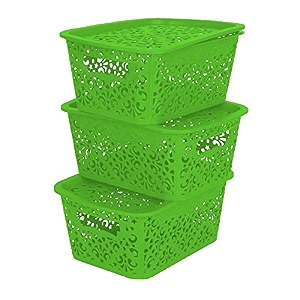cutting edge plastic turkish storage basket with lidsmallgreen set of 3