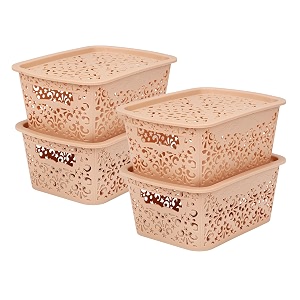 cutting edge plastic turkish storage basket with lidsmallbeige set of 4