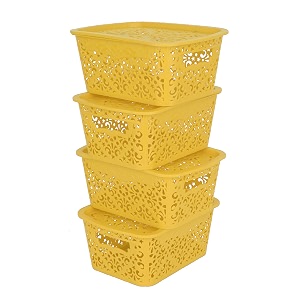 cutting edge plastic turkish storage basket with lidsmallyellowset of 4