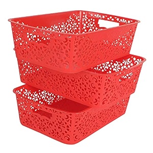 cutting edge plastic turkish storage basket medium red set of 3