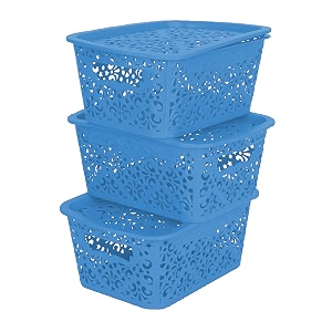 cutting edge plastic turkish storage basket with lidsmallblue set of 3