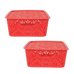 cutting edge plastic turkish storage basket with lidmediumred set of 2