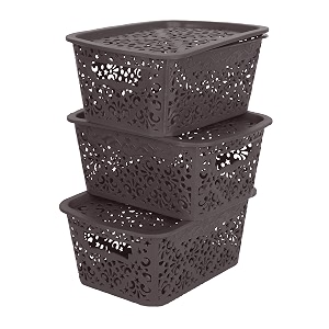 cutting edge plastic turkish storage basket with lidsmallbrown set of 3