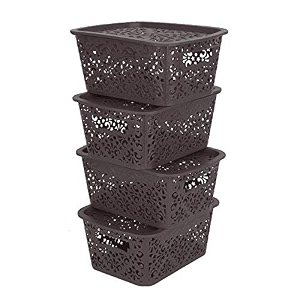 cutting edge plastic turkish storage basket with lidsmallbrown set of 4
