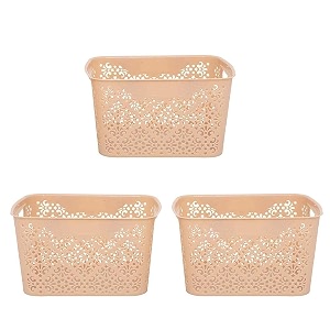 cutting edge plastic turkish storage basket large beige set of 3