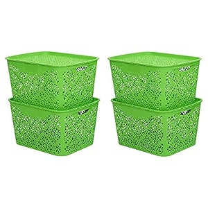 cutting edge plastic turkish storage basket with lidlargegreen set of 4