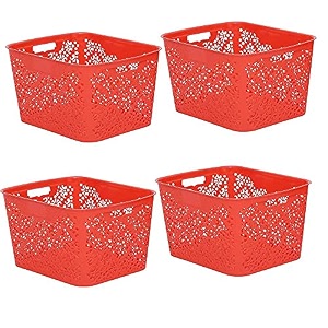 cutting edge plastic turkish storage basket large red set of 4