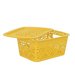 cutting edge plastic turkish storage basket with lidsmallyellowset of 1