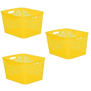 cutting edge plastic turkish storage basket large yellow set of 3
