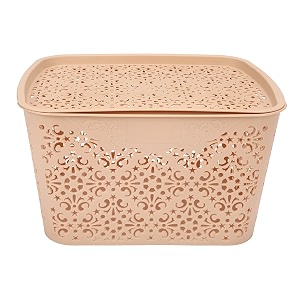 cutting edge plastic turkish storage basket with lidlargebeige set of 1