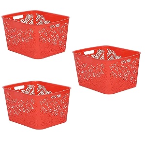 cutting edge plastic turkish storage basket large red set of 3