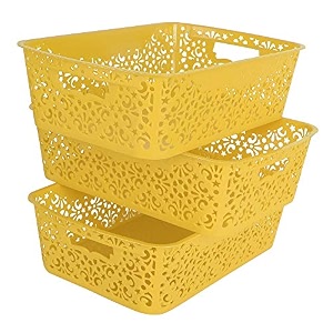 cutting edge plastic turkish storage basket medium yellow set of 3