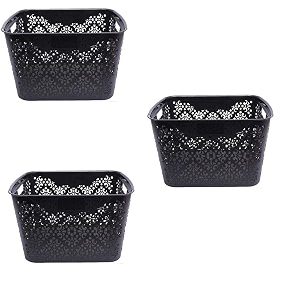 cutting edge plastic turkish storage basket large black set of 3