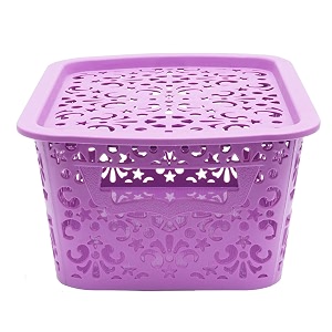 cutting edge plastic turkish storage basket with lidlargepurpleset of 1