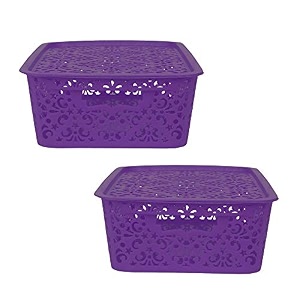 cutting edge plastic turkish storage basket with lidmediumpurple-set of 2