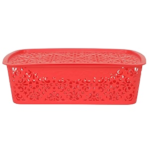 cutting edge plastic turkish storage basket with lidmediumred set of 1