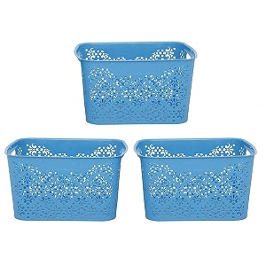 cutting edge plastic turkish storage basket large blue set of 3