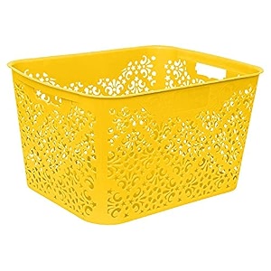 cutting edge plastic turkish storage basket large yellow set of 1