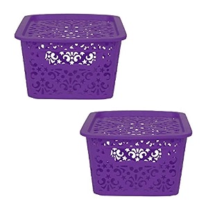 cutting edge plastic turkish storage basket with lidsmallpurpleset of 2