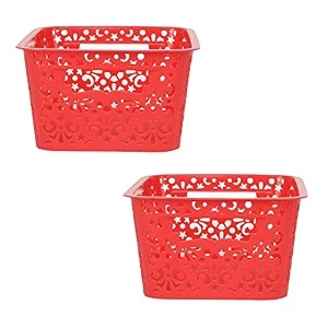 cutting edge plastic turkish storage basket with lid small red set of 2