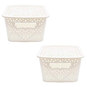 cutting edge plastic turkish storage basket with lidsmallwhite set of 2
