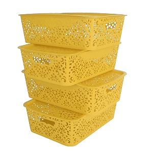 cutting edge plastic turkish storage basket with lidmediumyellow-set of 4