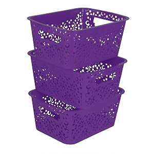 cutting edge plastic turkish storage basket small purple set of 3