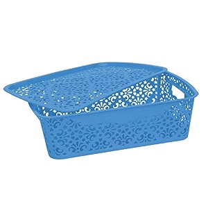 cutting edge plastic turkish storage basket with lidmediumblue set of 1