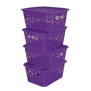 cutting edge plastic turkish storage basket with lidsmallpurpleset of 4