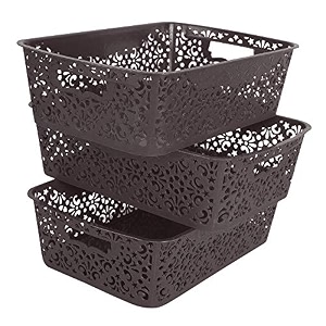 cutting edge plastic turkish storage basket medium brown set of 3