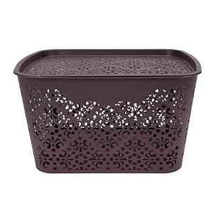 cutting edge plastic turkish storage basket with lidlargebrown set of 1