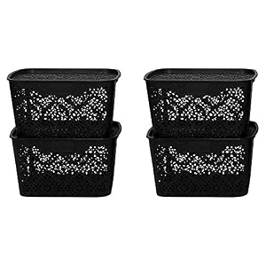 cutting edge plastic turkish storage basket with lidlargeblack set of 4