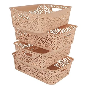 cutting edge plastic turkish storage basket medium beige set of 4