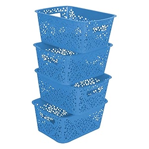 cutting edge plastic turkish storage basket small blue set of 4