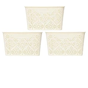 cutting edge plastic turkish storage basket with lidlargewhite set of 3