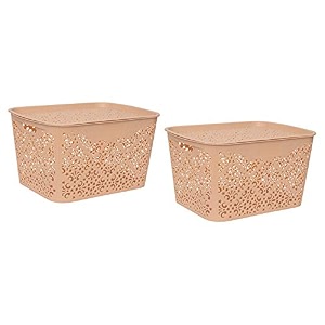 cutting edge plastic turkish storage basket with lidlargebeige set of 2