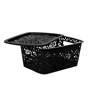 cutting edge plastic turkish storage basket with lidsmallblack set of 1