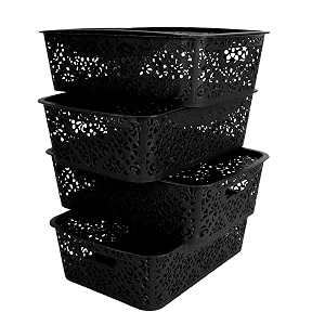 cutting edge plastic turkish storage basket with lidmediumblackset of 4
