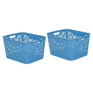 cutting edge plastic turkish storage basket large blue set of 2