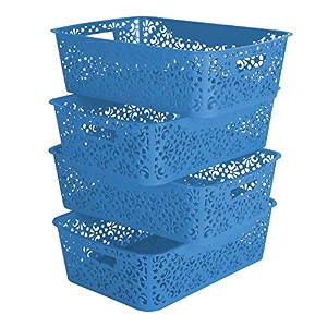cutting edge plastic turkish storage basket medium blue set of 4