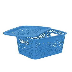 cutting edge plastic storage turkish baskets with lid set of 1 storing fruit vegetable toys kitchen bathroom stationary tools blue small